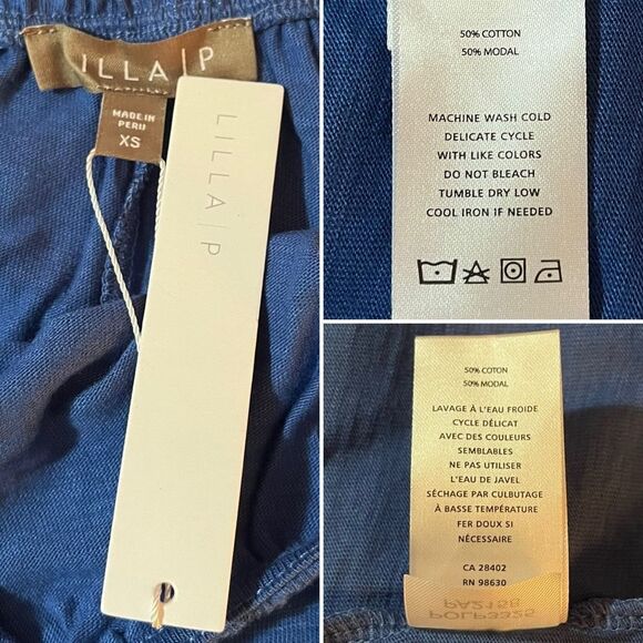 Lilla P Gathered Strap Peplum Midi Dress Cotton Modal Blend Marlin Blue XS NWT - Picture 12 of 13